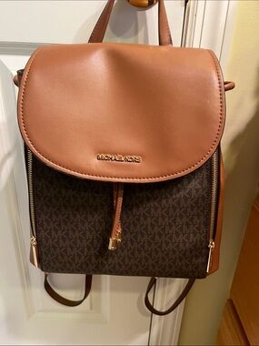Michael Kors Brown and Cognac Logo Backpack- Gently Used
